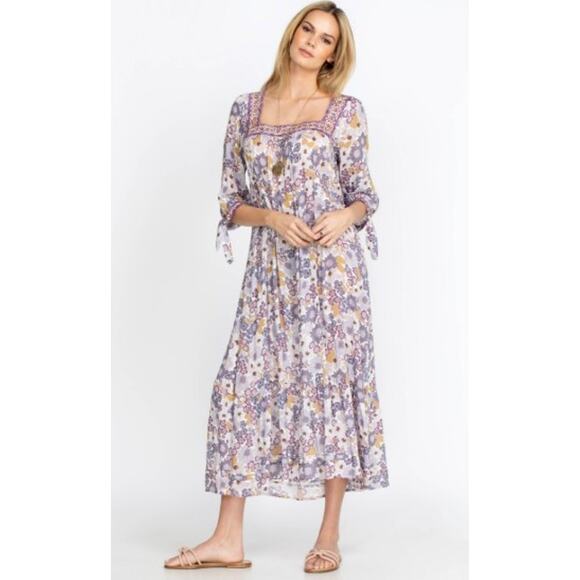 NWT Johnny Was Jade Purple Dione Boho Embroidered Floral Print Midi Dress Size S - Picture 1 of 15